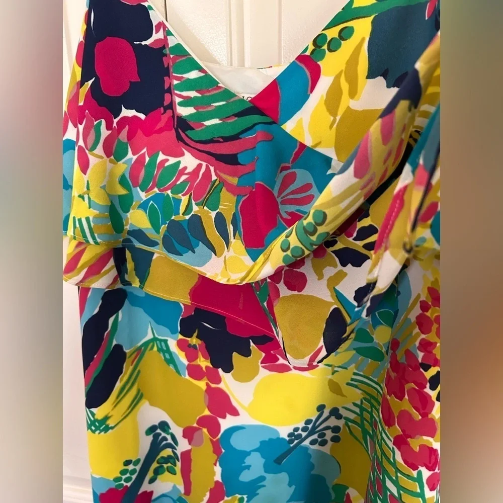 J Crew Colorful Tropical Floral Tiered Ruffle Cami Mini Dress Size 2